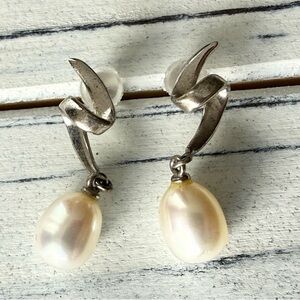 Silver Pearl Drop Earrings - Elegant White Pearl Dangles